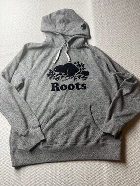 Roots Womens XL Pullover Hooded Kangaroo Pocket Sweatshirt Gray Oversized
